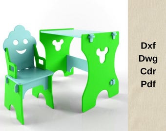 cnc cutting files,wooden kids furniture,dxf file for cnc,cnc vector files,vcarve,chair anf table,children furniture model,chair cut files,