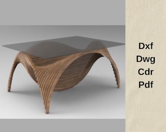 Pliki do cięcia CNC, pliki do mebli parametrycznych, stolik kawowy Waves, pliki do cięcia drewnianego stolika kawowego, frezarka CNC, pliki DXF, projekt mebli CNC,