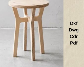 Pliki do cięcia CNC, pliki DXF dla CNC, projekt drewnianego stołka, pliki do cięcia mebli CNC, router CNC, VCarve, pliki do cięcia stołka, plany cięcia sklejki, CNC