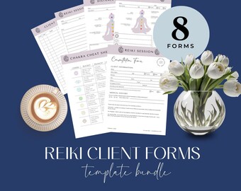 Reiki Business Form Bundle, Reiki Client Intake Consent Form, Distance Healing, Reiki Session Form Canva Template, Waiver, Post Session Form