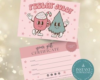 Custom Business Gift Certificate, Printable Downloadable Template Small Business, Canva Template, Christmas Voucher, Gift Card, Retro DIY