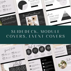 Peut inclure: Un ensemble de mod&egrave;les de diapositives et de couvertures d'&eacute;v&eacute;nements au design minimaliste. Les mod&egrave;les pr&eacute;sentent des graphismes en noir et blanc, du texte manuscrit et une palette de couleurs neutres. Le texte comprend "Dates sp&eacute;ciales", "Outils et ressources", "Option A", "Statistiques", "Avant", "Apr&egrave;s", "Introduction", "Public cible", "En-t&ecirc;te", "Titre du graphique" et "Id&eacute;es".