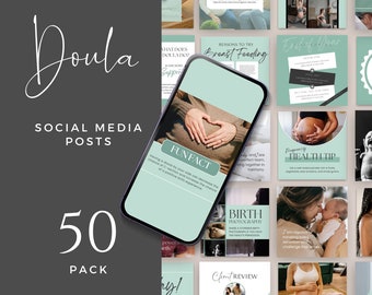 Doula Vorlagen für Social Media, bearbeitbares Doula Handout, Instagram Post Vorlagen, Canva Vorlage bearbeitbar, IG Stories, Pinterest Bundle