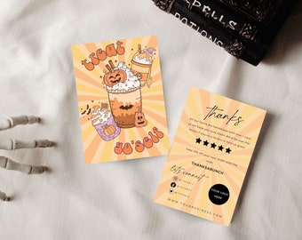 Halloween Danke-Karte Canva Vorlage Anpassbare Paket-Beilage, kleine Visitenkarten für Visitenkarten, Dankeschön-Tag Canva Retro Y2K