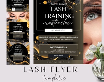 Lash Extension Training Flyer, Lash Flyer Bundle, Canva Templates, Lash Artist Business, Lash Tech Training Course Flyer, Masterclass Flyer