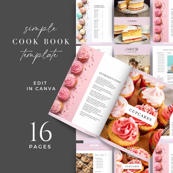 Ebook CookBook Template Canva, Recipe Book Template Editable, Family Recipe Card, Home Baking Recipe Binder Card Template, Digital Workbook