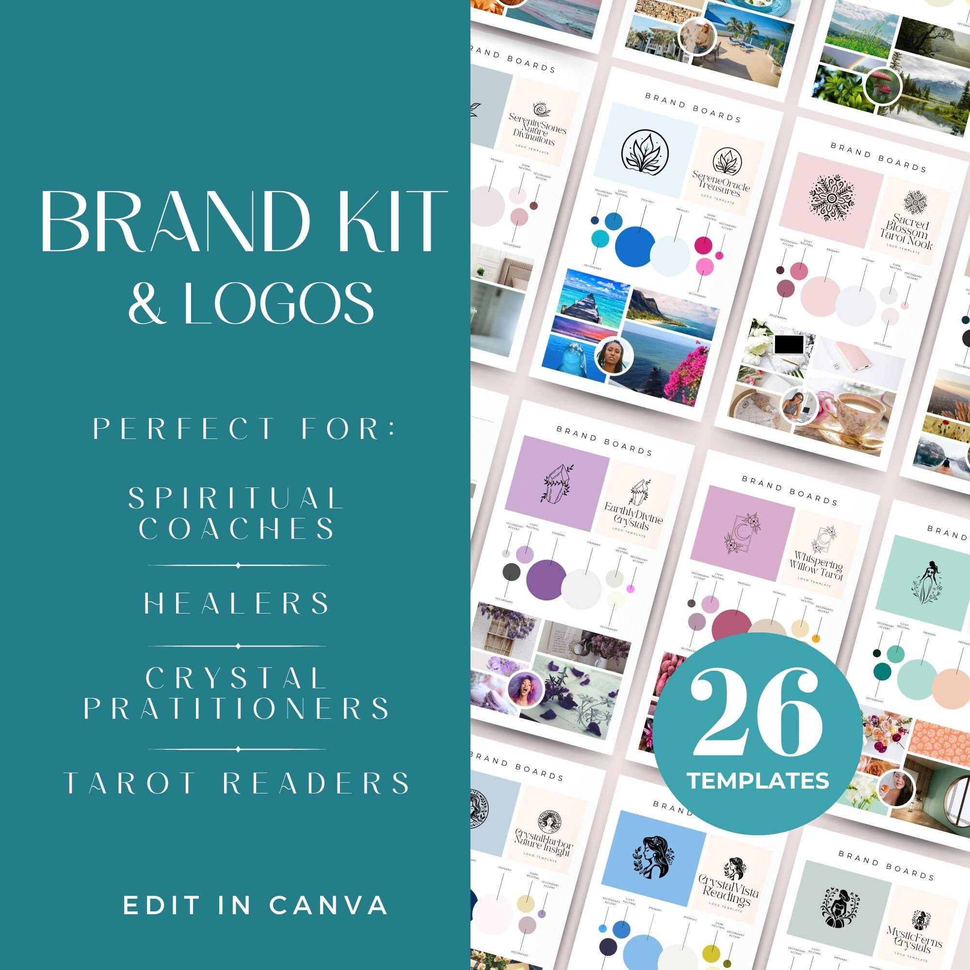 Iclair Spiritual Logo Templates, Brand Bundle, Branding Kit, Crystal Therapist ...