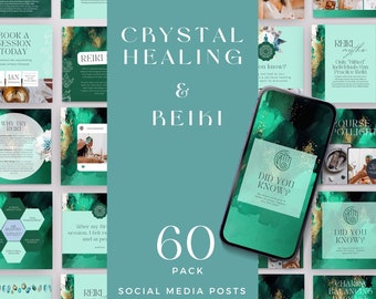 Reiki Social Media Templates, Spiritual Coach Instagram Posts, Crystal Healing,Reiki Business Marketing, Energieheilung, Yoga, Chakras