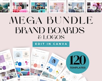 Brand Board Bundle, Brand Board Mood Board Template, Branding Kit, DIY Logo Design, Premade Logo, Editable Canva Template For Small Business