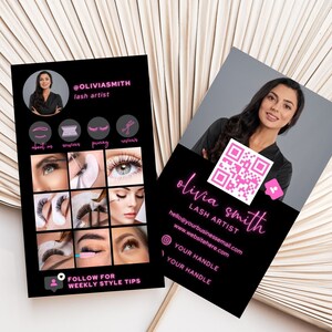 Influencer Business Card Template, Instagram Business Card, Hair Makeup Lashes Nails, Small Business, Canva Template, Qr Code Business Card
