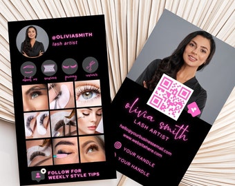 Influencer Visitenkarte Template, Instagram Visitenkarte, Haare Makeup Wimpern Nägel, Small Business, Canva Template, Qr Code Visitenkarte