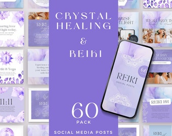 Reiki Instagram Posts, Spiritual Coach Social Media Templates, Crystal Healing,Reiki Business Marketing, Energieheilung, Yoga, Chakras