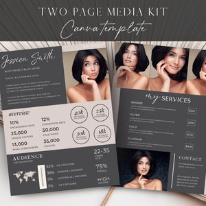 Plantilla de kit de medios 2 páginas Canva, Influencer Tiktok, Acuerdo de marca, Blogger, Instagram, Hoja de tarifas del kit de redes sociales, Kit de prensa de currículum de influencers