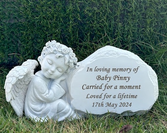 Estatua conmemorativa del ángel Piedras de jardín personalizadas, grabadas con cualquier mensaje, regalos conmemorativos para marcadores de tumbas de jardín, decoraciones de cementerio