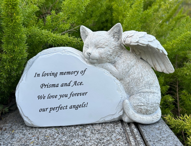 Personalized Cat Angel Pet Memorial Grave Marker Statue Engraved With