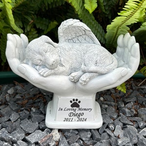 Personalized Angel Dog Memorial Statue, Resting in Peace in God's Hands, Pet Dog Memorial Grave Marker Stones, Gift to Remember A Lost Pets image 2