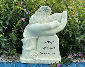 Custom Cat Pet Grave Markers Cat Memorial Stone Statue White Sleeping Cat Angel Garden Memorial Stone, in Loving Memorial of Pet Lost Gift