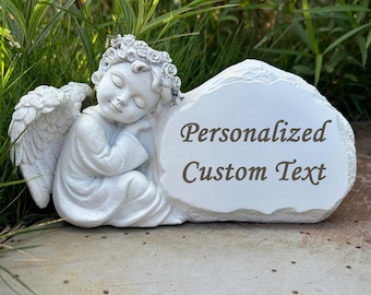 Statue commémorative d'ange Pierres de jardin personnalisées, gravées avec n'importe quel message, cadeaux commémoratifs pour les marqueurs de tombe de jardin Décorations de cimetière