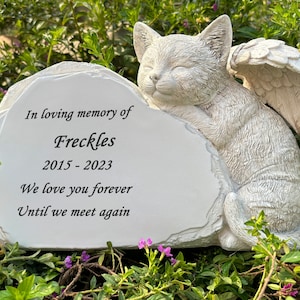 Personalized Cat Angel Pet Memorial Grave Marker Statue Engraved with Any Message, Pet Cat Memorial Tombstone Garden Stones Pet Lost Gifts