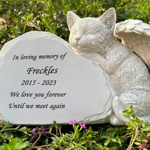 Personalized Cat Angel Pet Memorial Grave Marker Statue Engraved with Any Message, Pet Cat Memorial Tombstone Garden Stones Pet Lost Gifts