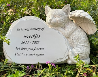 Personalized Cat Angel Pet Memorial Grave Marker Statue Engraved with Any Message, Pet Cat Memorial Tombstone Garden Stones  Pet Lost Gifts