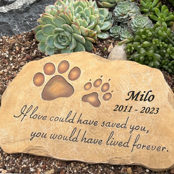 Personalized Pet Dog Memorial Stone,Dog Paw Print Tombstone With Memorial Poem,Dog Cat Memorial Grave Marker Gravestone for Garden Gifts