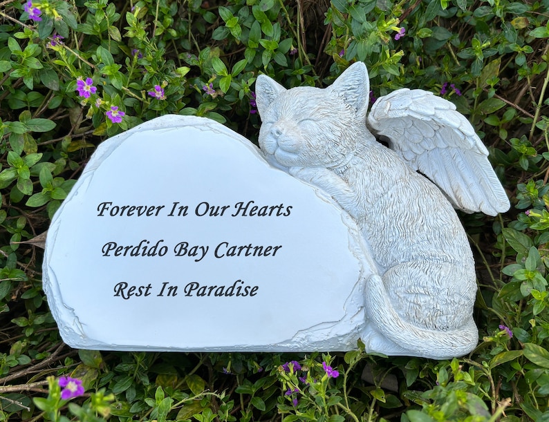 Personalized Cat Angel Pet Memorial Grave Marker Statue Engraved With