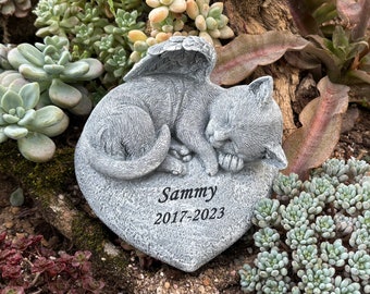 Personalized Angel Cat Memorial Grave Marker Tribute Statue, Garden Stones for Pet Cat Headstone Memorial Gifts, Engraved Memorial Stone Cat