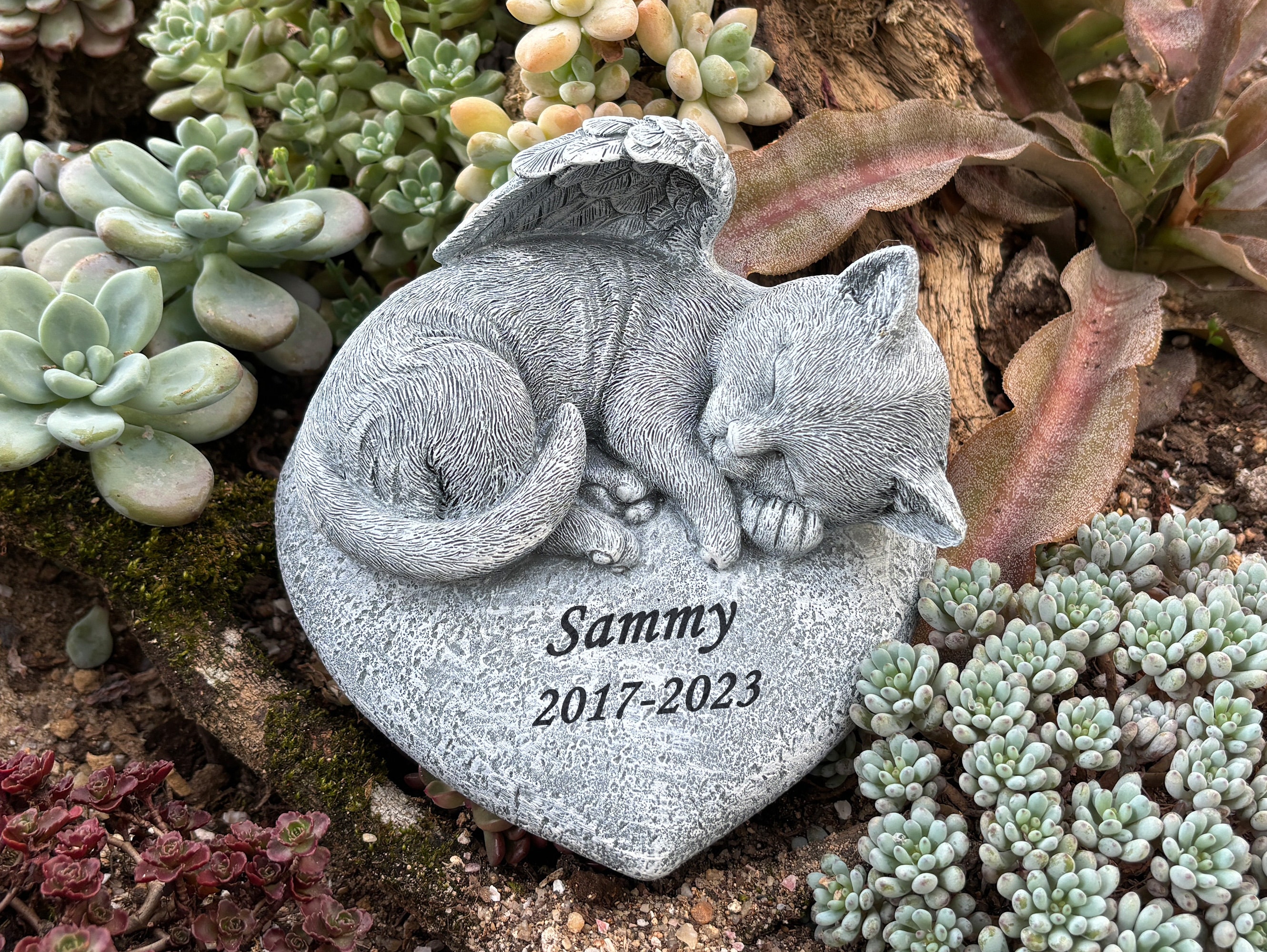 Personalized Angel Cat Memorial Grave Marker Tribute Statue, Garden Stones for Pet Cat Headstone Memorial Gifts, Engraved Gedenkstein Katze