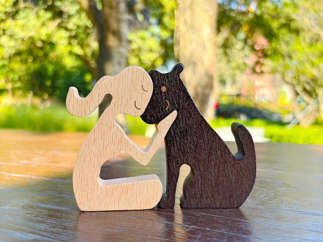 Buy Personalized Wooden Human and Dog Ornament Custom Dog Sculpture Wooden Girl With Dog