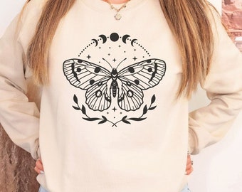 Celestial Lunar Moth Crewneck Sweatshirt, Moth Sweater, Butterfly Sweatshirt, Moon Sweatshirt, Gift for Her, Gift for Girlfriend, Lunar