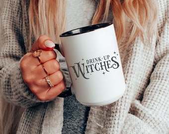 Drink Up Witches Halloween Mug, Witch Black Glossy Mug, Witch Please Mug, Halloween Gift for Her, Witchy Gifts, Travel Mug, Witch Decor