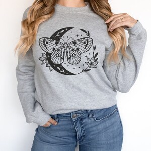 Celestial Lunar Moth Crewneck Sweatshirt, Moth Sweater, Butterfly Sweatshirt, Moon Sweatshirt, Gift for Her, Gift for Girlfriend, Lunar