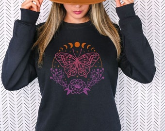 Celestial Lunar Moth Crewneck Sweatshirt, Moth Sweater, Butterfly Sweatshirt, Moon Sweatshirt, Gift for Her, Gift for Girlfriend, Lunar