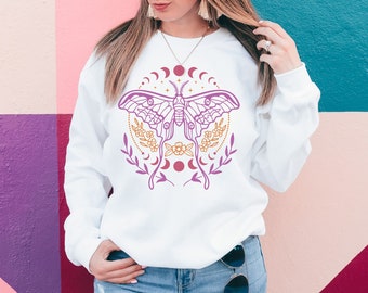 Celestial Lunar Moth Crewneck Sweatshirt, Moth Sweater, Butterfly Sweatshirt, Moon Sweatshirt, Gift for Her, Gift for Girlfriend, Lunar