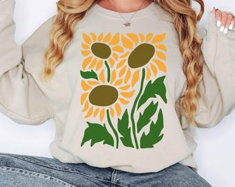 Boho Sunflower Crewneck Sweatshirt Sunflower Gift Sunflower Lover Floral Sweatshirts Trendy Sweatshirt Nature Lover Gift Plant Sweatshirt