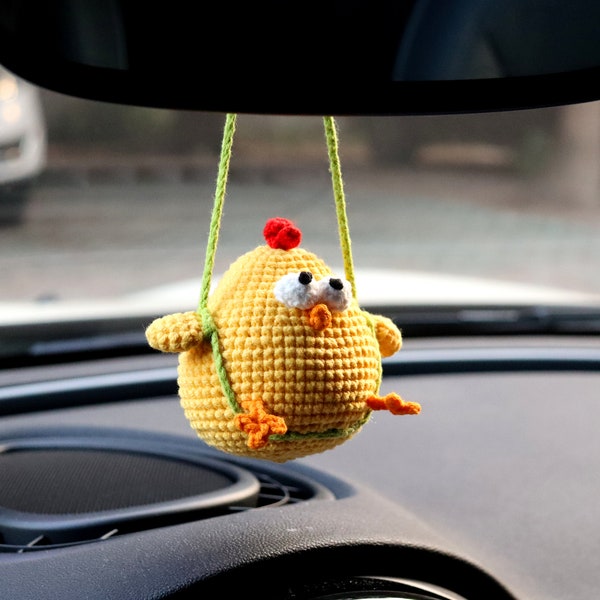 Crochet Chick Rear View Mirror Car Decor Accessories Handmade Knitted Car Mirror Hanging Accessories Car Charm Decor gift