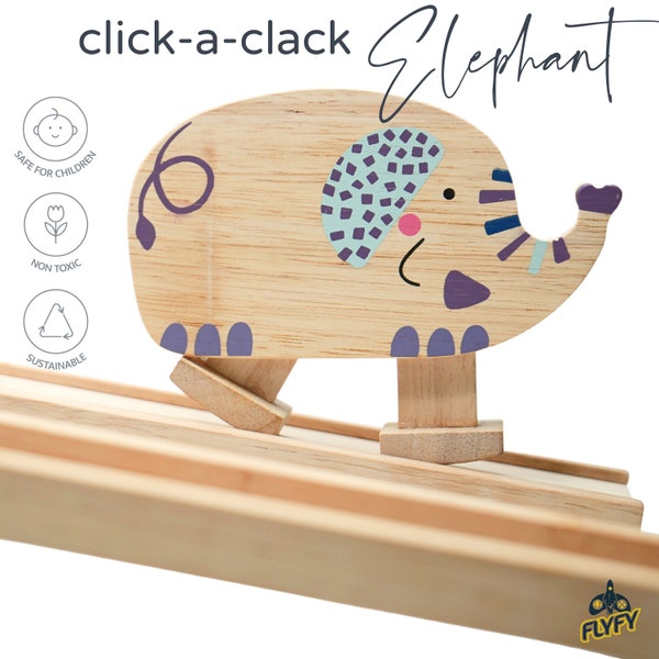 Wooden Animal Eco-Movement Toy, Elephant & Cow Racing Ramp Toy for Toddlers