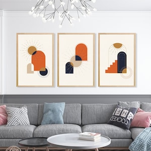 Mid Century Modern Wall Art Set of 3 Printable bohemian Neutral Modern Wall Decor, Minimalist Digital Style Art Prints, Aesthetic Room Décor