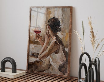 Woman Holding Wine Glass Oil painting Vintage Inspired Wine Glass Prints Feminine Wall Art Wine Lovers Retro Aesthetic Cocktail Digital Art