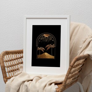 Sun Moon and Star’s Golden Celestial Digital Wall Art Prints, Mid Century Art Printable, Aesthetic Abstract Art hallway decor