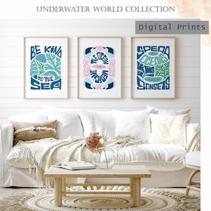 Coral Seaweed Set of 3 Wall Art Prints Coastal Watercolour Botanical Posters for Nautical Room Decor Beach House Nautical Art Gallery Prints