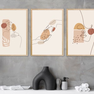 Bohemian Minimalism Women Line Art Set of 3 Collection for Modern Female Print Poster, Abstract Art Room Décor for Modern Neutral Aesthetic