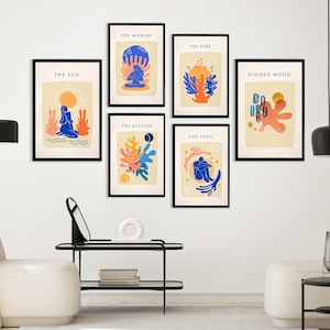 Henri Matisse set of 6 Gallery wall art prints, Sun Moon Stars Celestial Matisse Exhibition Posters, modern Livingroom home decor printable