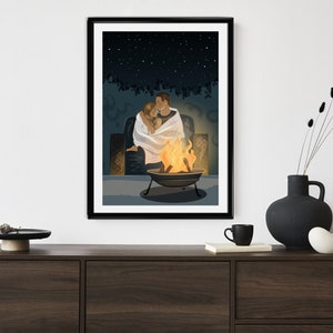 Paar Illustration Winter Sternenhimmel Kunstwerk, Boho Wand Kunst Druck, Minimalistische Line Art Gallery Celestial Poster, Geschenke zum Valentinstag