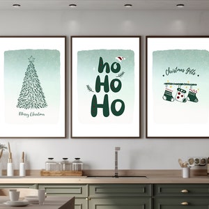 Christmas wall Art Gallery Set Of 3 prints, Christmas Digital art prints, Winter Cozy Xmas Home Decor, Santa Gift decoration card Art Poster