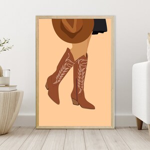 Coastal cowgirl boots with hat prints gallery wall art trendy preppy poster room aesthetic Retro western art room decor Cowgirl Digital Art