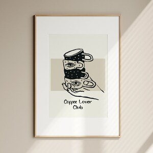 Vintage Coffee Lover Club Print Coffee Wall Art Cute Mug Breakfast Art Coffee Lovers Gift Boho Aesthetic Kitchen Bar Decor Digital Download