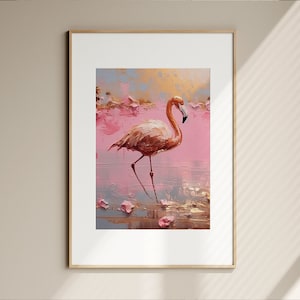 Flamingo Wand Kunst Druck Eklektische Wandkunst Wohnung Dekor Girly Pink Flamingo Gemälde Palm Beach Ästhetik Maximalist druckbare Wandkunst
