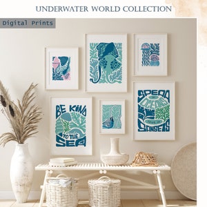 Ocean Seaweeds Painting set of 6 Corals art prints Sea Shells Coral Reef Minimalist Artwork Botanical Poster Nautical Room Decor Beach House